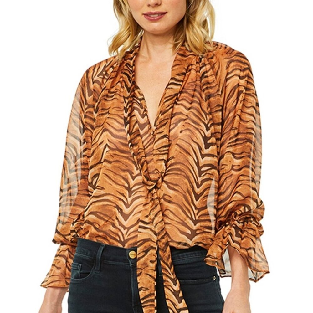 NWT $250 Sz SS Misa Los Angeles Gracie Animal Print Tigresse Blouse